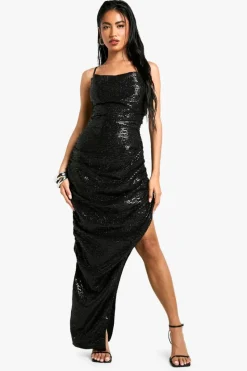 Cami Dresses|Maxi Dresses*boohoo Sequin Cowl Slip Maxi black