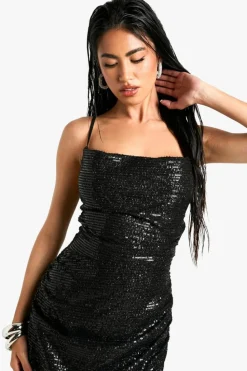 Cami Dresses|Maxi Dresses*boohoo Sequin Cowl Slip Maxi black