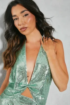 A Line Dresses*MissPap Sequin Cut Out Detail Mini Dress green