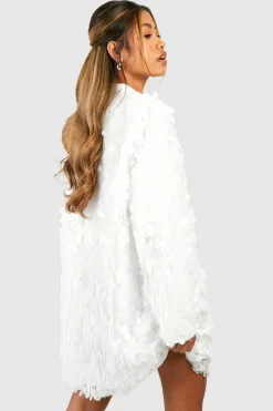 Blazer Dresses|Mini Dresses*boohoo Sequin Disc Oversized Blazer Party Dress white
