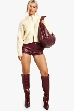 Cardigans|Knitwear*boohoo Sequin Knitted Zip Through Bomber Cardigan cream