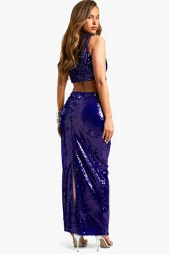 Maxi Dresses|Dresses*boohoo Sequin Knot Detail Cut Out Maxi Dress navy