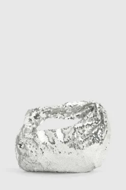 Handbags*boohoo Sequin Knot Detail Grab Bag silver