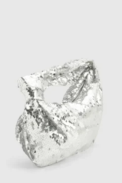Handbags*boohoo Sequin Knot Detail Grab Bag silver