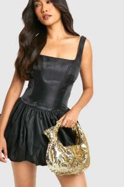 Handbags*boohoo Sequin Knot Detail Grab Bag gold