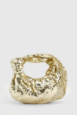 Handbags*boohoo Sequin Knot Detail Grab Bag gold