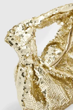 Handbags*boohoo Sequin Knot Detail Grab Bag gold