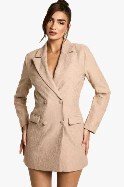 Blazer Dresses*boohoo Sequin Lace Blazer Dress nude