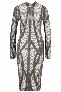Midi Dresses*boohoo Sequin Long Sleeve High Neck Dress black