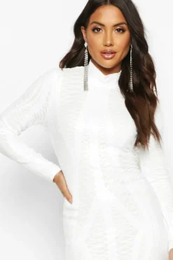 Midi Dresses*boohoo Sequin Long Sleeve High Neck Dress black
