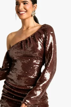 Bodycon Dresses|Mini Dresses*boohoo Sequin Off The Shoulder Ruched Mini Dress chocolate