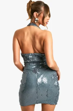 Mini Dresses|Dresses*boohoo Sequin Plunge Mini Dress grey