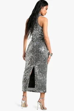 Bodycon Dresses|Dresses*boohoo Sequin Racer Midaxi Dress silver