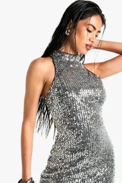 Bodycon Dresses|Dresses*boohoo Sequin Racer Midaxi Dress silver