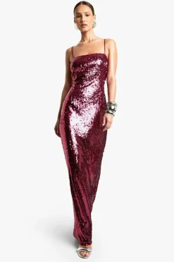 Maxi Dresses*boohoo Sequin Square Neck Maxi Dress hot pink