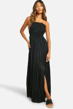 Smock Dresses*boohoo Sequin Stripe Split Maxi Dress black