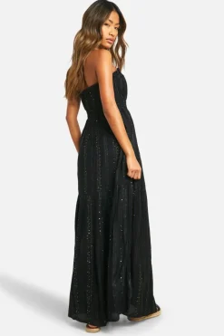 Smock Dresses*boohoo Sequin Stripe Split Maxi Dress black
