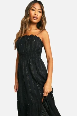 Smock Dresses*boohoo Sequin Stripe Split Maxi Dress black
