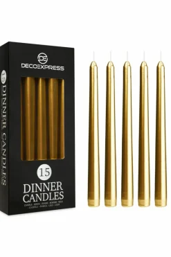 Candles & Diffusers|Candles*Deco Express Set Of 15 Taper Candles Gold