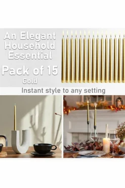 Candles & Diffusers|Candles*Deco Express Set Of 15 Taper Candles Gold
