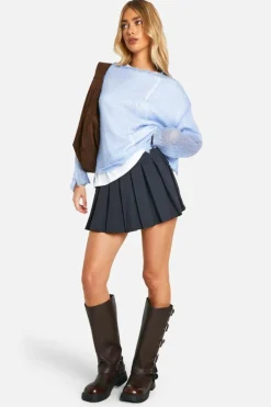 Oversized Jumpers|Jumpers*boohoo Sheer Distressed Oversized Lightweight Jumper blue