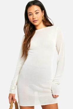 Jumper Dresses|Jumper Dresses*boohoo Sheer Fine Knit Micro Mini Dress ivory