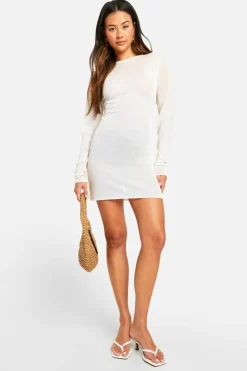 Jumper Dresses|Jumper Dresses*boohoo Sheer Fine Knit Micro Mini Dress ivory
