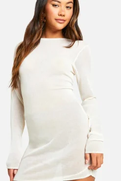 Jumper Dresses|Jumper Dresses*boohoo Sheer Fine Knit Micro Mini Dress ivory