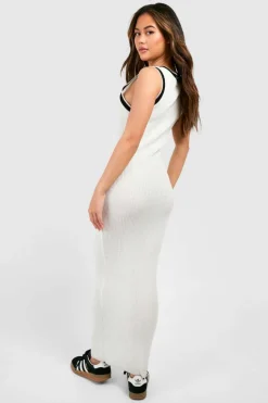 Jumper Dresses|Jumper Dresses*boohoo Sheer Knit Contrast Binding Beach Maxi Dress white
