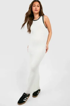 Jumper Dresses|Jumper Dresses*boohoo Sheer Knit Contrast Binding Beach Maxi Dress white