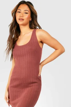 Jumper Dresses|Jumper Dresses*boohoo Sheer Ladder Knitted Scoop Midaxi Dress rose