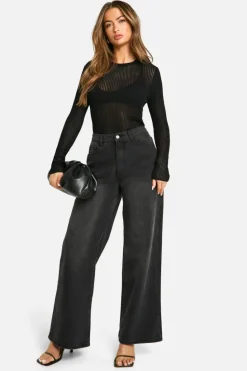 Jumpers|Jumpers & Cardigans*boohoo Sheer Rib Knit Long Sleeve Jumper black