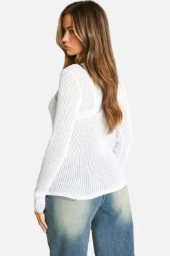 Jumpers*boohoo Sheer Rib Knit Long Sleeve Jumper white