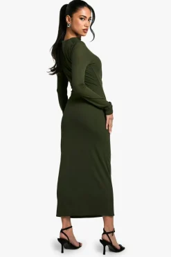 Maxi Dresses|Long Sleeve Dresses*boohoo Sheer Ruched Long Sleeve Maxi Dress forest