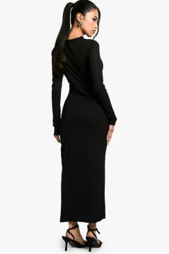 Maxi Dresses|Long Sleeve Dresses*boohoo Sheer Ruched Long Sleeve Maxi Dress black