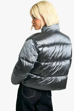 Up To 80% Off Winter Warmers|Puffer Jackets*boohoo Shiny Boxy Puffer Jacket silver