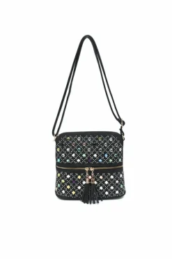 Cross-Body Bags|Handbags*Kitise Shiny Gems Studded Tassel Charm Crossbody Bag Black
