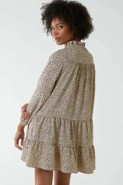 Smock Dresses*Blue Vanilla Shirred Cheetah Smock Dress Stone