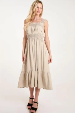 Midi Dresses*Blue Vanilla Shirred Detail Midi Dress Stone