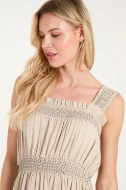 Midi Dresses*Blue Vanilla Shirred Detail Midi Dress Stone
