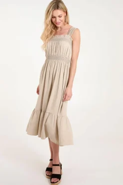 Midi Dresses*Blue Vanilla Shirred Detail Midi Dress Stone
