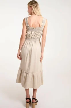 Midi Dresses*Blue Vanilla Shirred Detail Midi Dress Stone