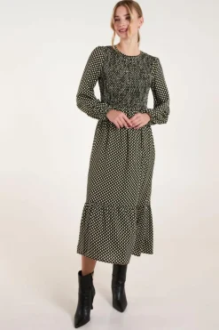Midi Dresses*Blue Vanilla Shirred Front Midi Dress Khaki