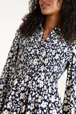 Shirt Dresses|Midi Dresses*Blue Vanilla Shirred Midi Shirt Dress Navy