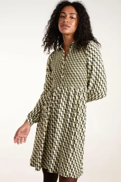 Shirt Dresses*Blue Vanilla Shirred Mini Shirt Dress Green