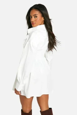 Shirt Dresses*boohoo Shirred Shirt Dress white