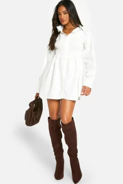 Shirt Dresses*boohoo Shirred Shirt Dress white