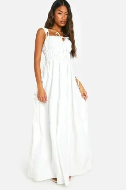 Smock Dresses*boohoo Shirred Tiered Maxi Dress white