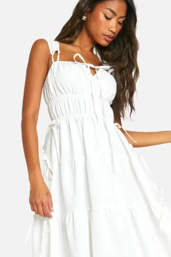Smock Dresses*boohoo Shirred Tiered Maxi Dress white