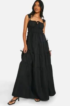 Smock Dresses*boohoo Shirred Tiered Maxi Dress black